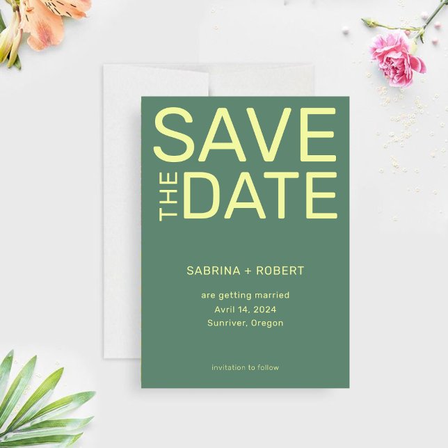 Clean Unique Sage Green & Yellow Script Wedding  Save The Date (Creator Uploaded)
