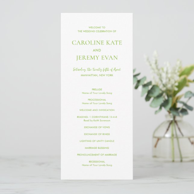 Clean Vibrant Green Elegant Wedding Programme (Standing Front)