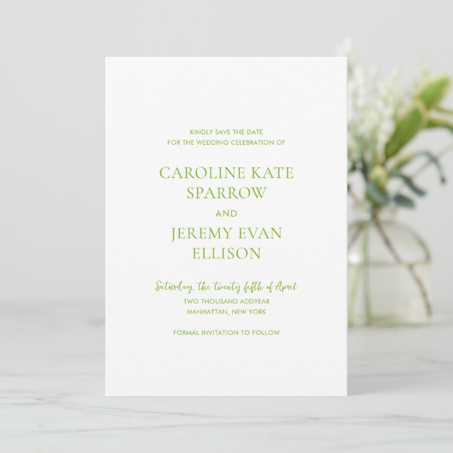 Clean Vibrant Green QR Code Elegant Wedding Save The Date (Standing Front)