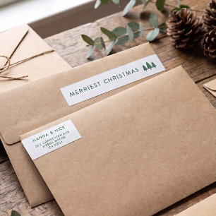 Clean White and Pine Green Christmas Address Wrap Around Label