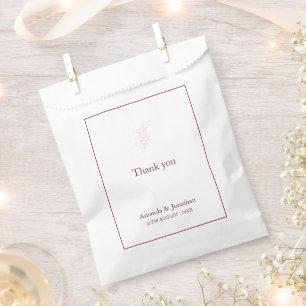 Clean White and Pink Simple Leaf Modern Wedding Favour Bags