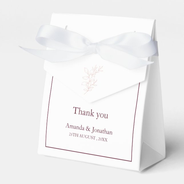 Clean White and Pink Simple Leaf | Modern Wedding Favour Box (Front Side)