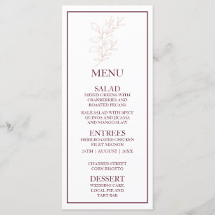 Clean White and Pink Simple Leaf Modern Wedding Menu