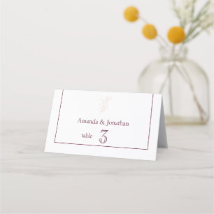 Clean White and Pink Simple Leaf   Modern Wedding Place Card