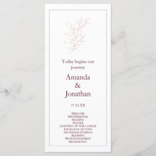 Clean White and Pink Simple Leaf Modern Wedding Programme