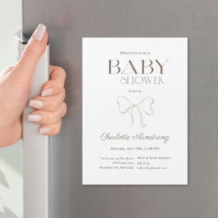 Clean White Chic Bow Baby Shower Magnet