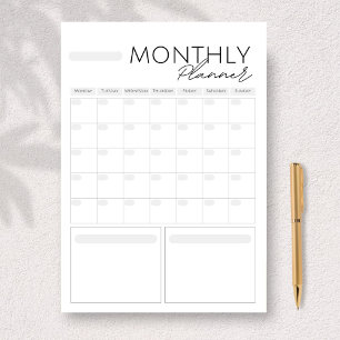 Clean White Grey Custom Monthly 40 page Planner Notepad