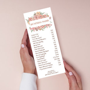 Clean White & Pink Flowers Price List Service  Rack Card