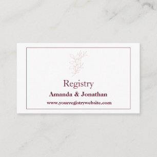 Clean White Pink Simple Leaf   Wedding QR Registry Enclosure Card