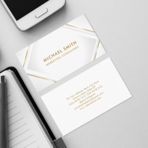 Clean White Square Frame Gold Lines Business Card