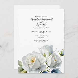 Clean White   Watercolor White Roses Wedding Invitation