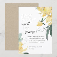 CLEAN YELLOW GREEN FLORAL WE TIED THE KNOT INVITE