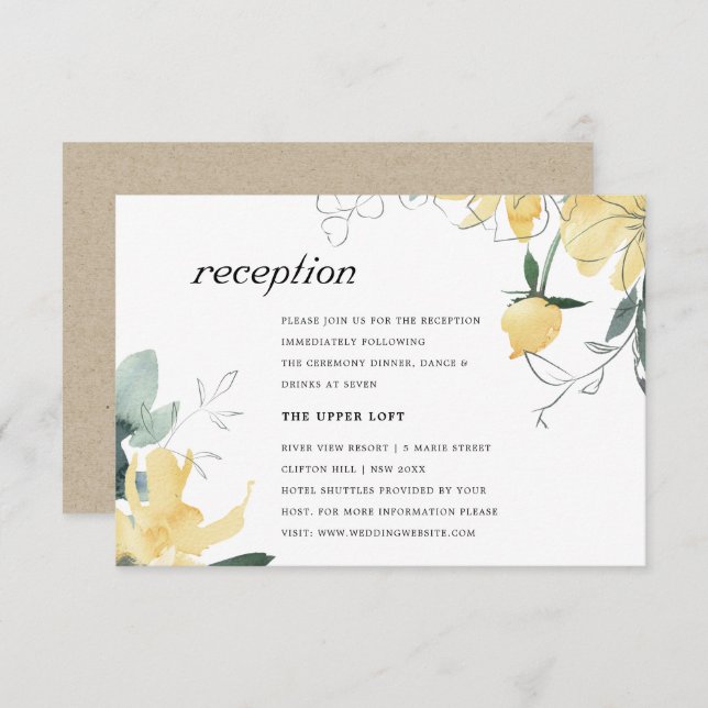 CLEAN YELLOW GREEN WATERCOLOR FLORAL RECEPTION ENCLOSURE CARD (Front/Back)
