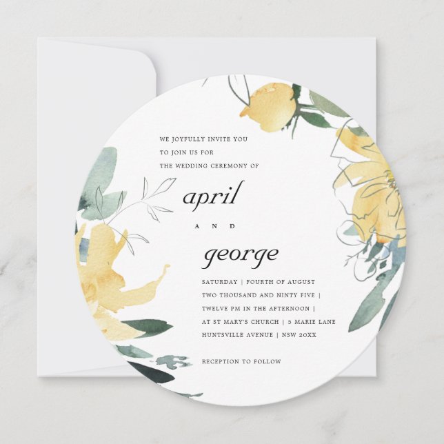 CLEAN YELLOW WATERCOLOR FLORAL WEDDING INVITE (Front)