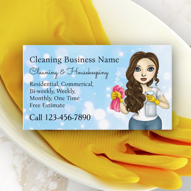 Cleaner Maid Housekeeper Cartoon Illustration Business Card (Creator Uploaded)