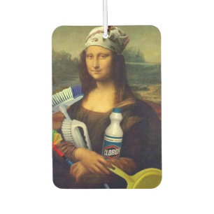 Cleaner Mona Lisa holding cleaning tools Da Vinci Car Air Freshener
