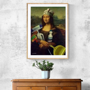 Cleaner Mona Lisa holding cleaning tools Da Vinci Poster