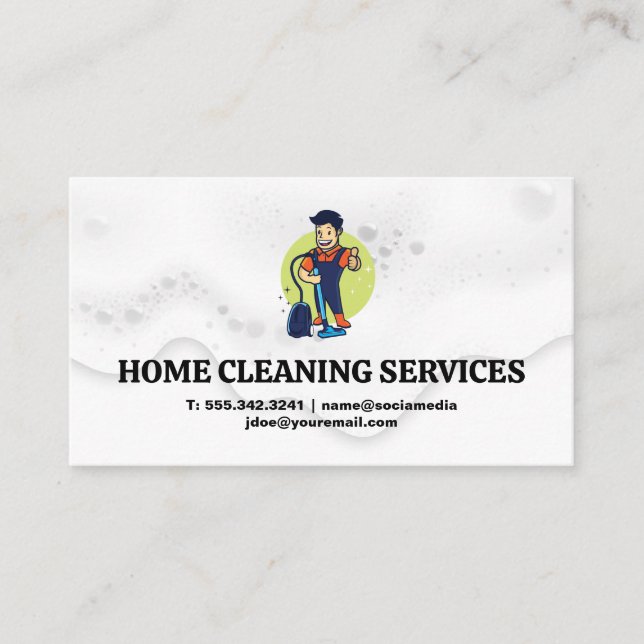 Cleaner with Vacuum | Soap Suds Bubbles Business Card (Front)