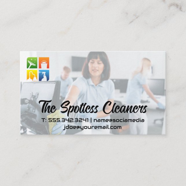 Cleaners Working in Office Business Card (Front)