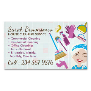 Cleaning Blonde Janitorial Lady Tile Washing Magnetic Business Card