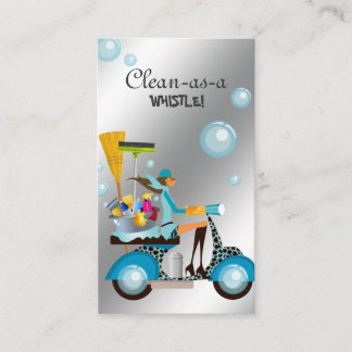 Cleaning Business Card Scooter Girl Silver