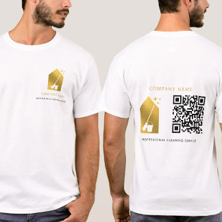 Cleaning Cleaner Service Gold Logo QR Code White T-Shirt