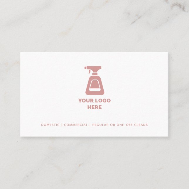 Cleaning Company Add Your Custom Logo Pink Text Business Card (Front)