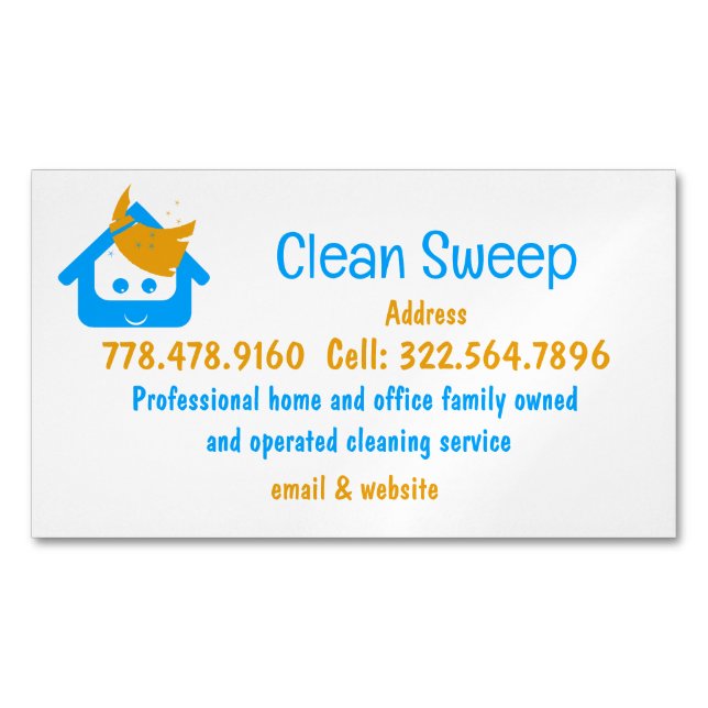Cleaning Company Clean Sweep Cute House Broom  Magnetic Business Card (Front)
