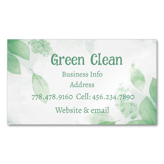 Cleaning Company, Green, Eco- Friendly, Nature  Bu Magnetic Business Card (Front)
