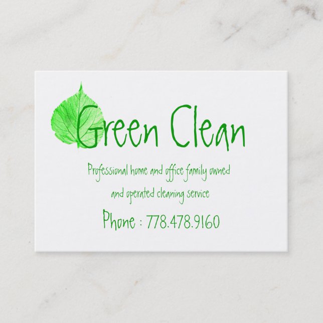 Cleaning Company, Green, Eco- Friendly, Nature Business Card (Front)