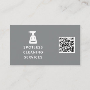 Cleaning Company QR Code Spray Bottle Grey Business Card