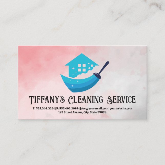 Cleaning | House Broom Logo Business Card (Front)