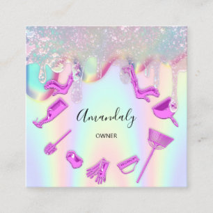 Cleaning House Office Services Logo Holograph Pink Square Business Card