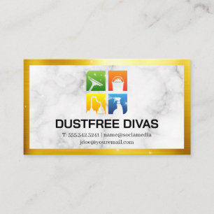 Cleaning Icons   Marble   Gold Border   Sparkles Business Card