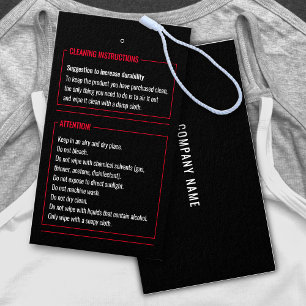 Cleaning Instructions Product Care Hang Tag Card