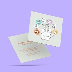 Cleaning & Janitorial Housekeeping Maid Grey Square Business Card