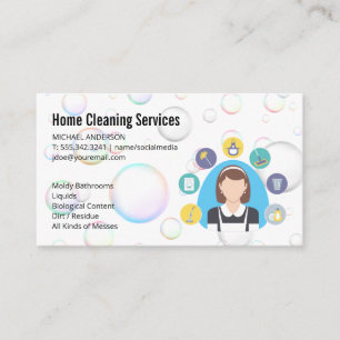 Cleaning Lady   Cleaning Service   Soap Bubbles Business Card