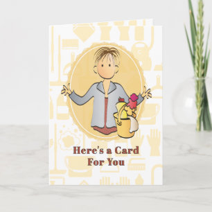 Cleaning Lady Female Cartoon Thank You Modern Card