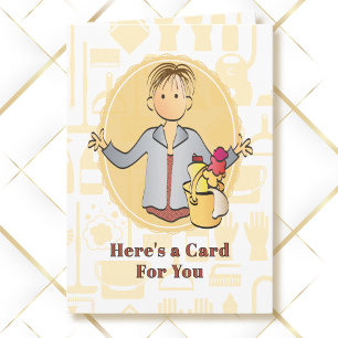 Cleaning Lady Female Cartoon Thank You Modern Card