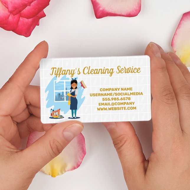 Cleaning Lady | House Keeping Services | Tiles Business Card (Creator Uploaded)