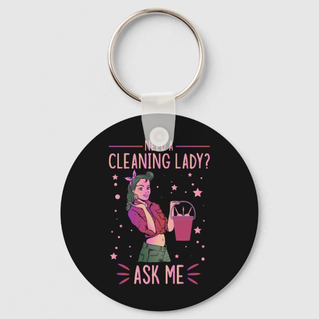 Cleaning Lady Housekeeper Housekeeping Cleaner Gra Key Ring (Front)