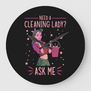 Cleaning Lady Housekeeper Housekeeping Cleaner Gra Large Clock