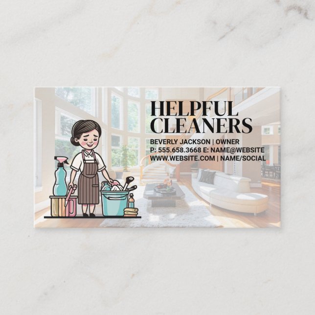 Cleaning Lady | Upscale Luxury Living Room Business Card (Front)
