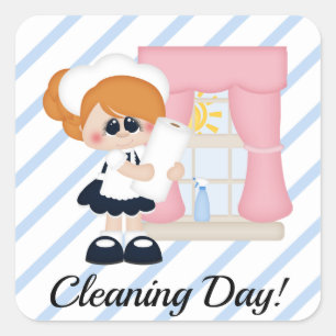 Cleaning Lady Windows Paper Towels Stripe Sticker