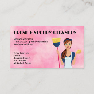Cleaning Lady with Broom   Maid Business Card