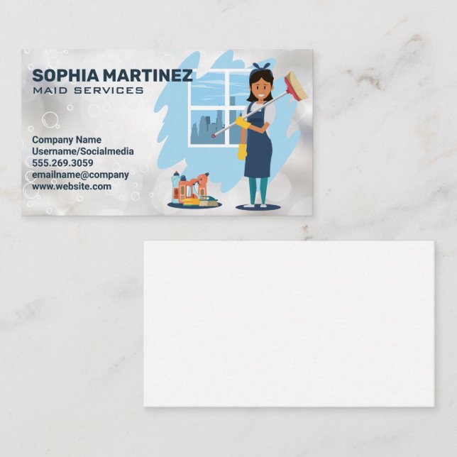 Cleaning Maid | Cleaner Services Business Card (Front/Back)