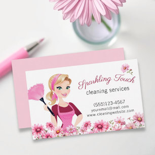 Cleaning Maid Floral House Cleaning Service Business Card