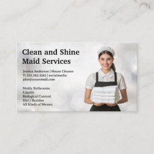 Cleaning Maid Holding Towels Business Card