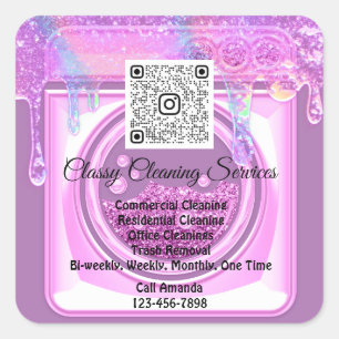Cleaning Maid Housekeeper QRCode Logo Purple Square Sticker