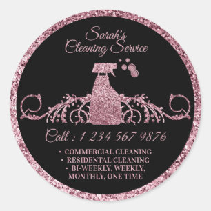 Cleaning Maid Janitorial sparkle glitter rose gold Classic Round Sticker